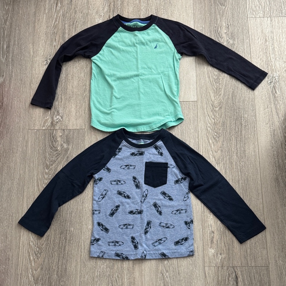 Nautica Kids' Blue & Mint Raglan Long Sleeve Tee & Garanimals Blue Race Car Sz 4